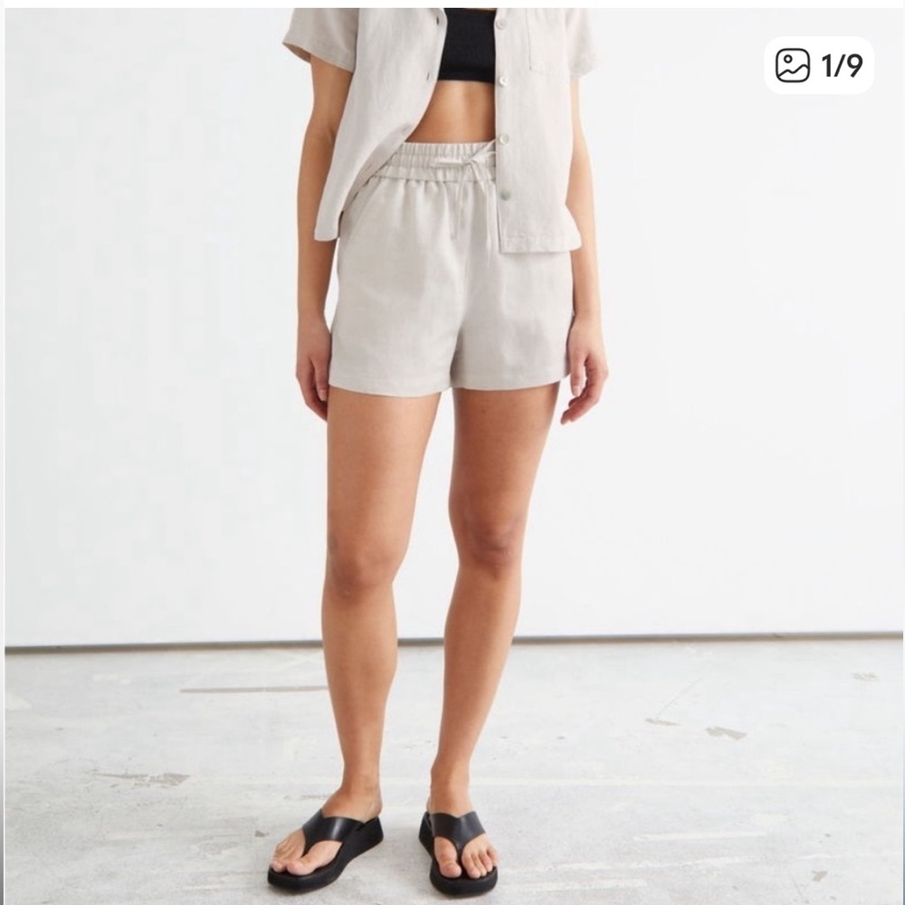 & Other Stories Natural Linen-Blend High-Waist Drawstring Shorts